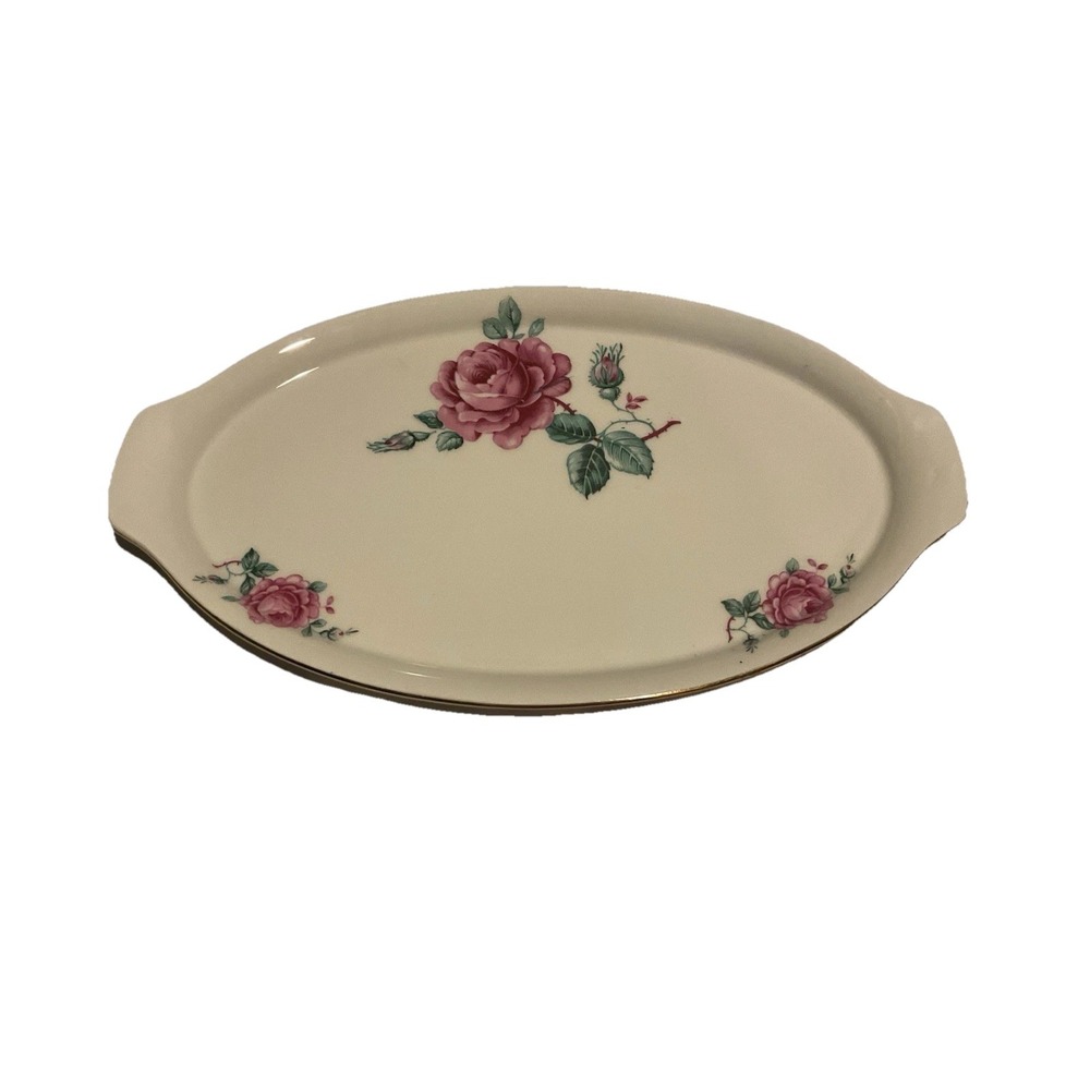 Vintage Bareuther Bavaria Germany Rose Oval Dish‎ w/Gold Trim